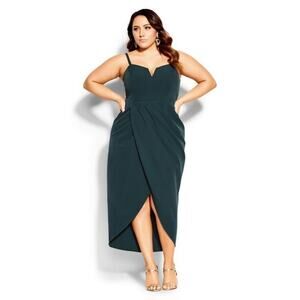City Chic Sassy V Neck Midi Length Cocktail Dress Emerald‎ Size XS 14